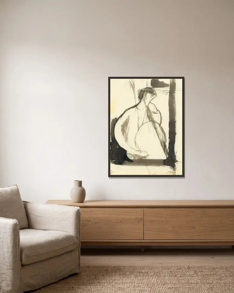 Le Joueur De Violoncelle av Amedeo Modigliani inramad på en vägg
