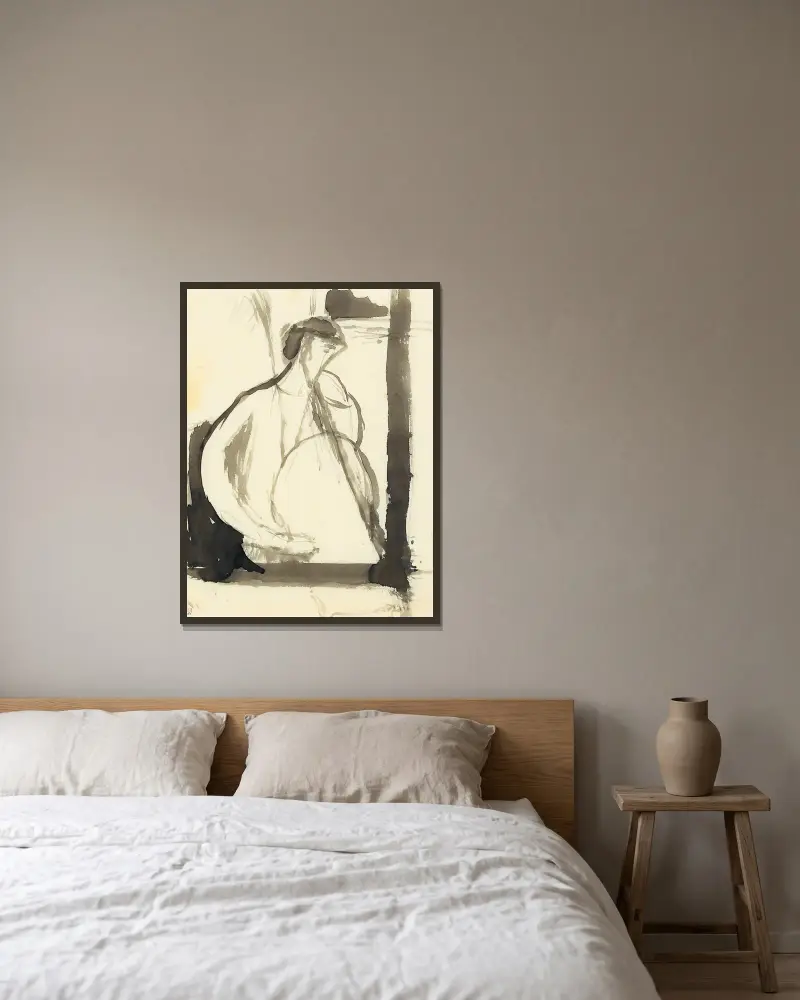 Le Joueur De Violoncelle av Amedeo Modigliani inramad på en vägg