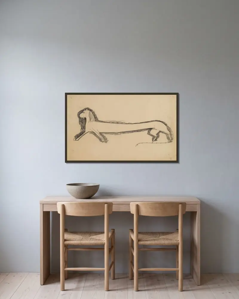 Lev v profilu, Amedeo Modigliani v rámu na stěně