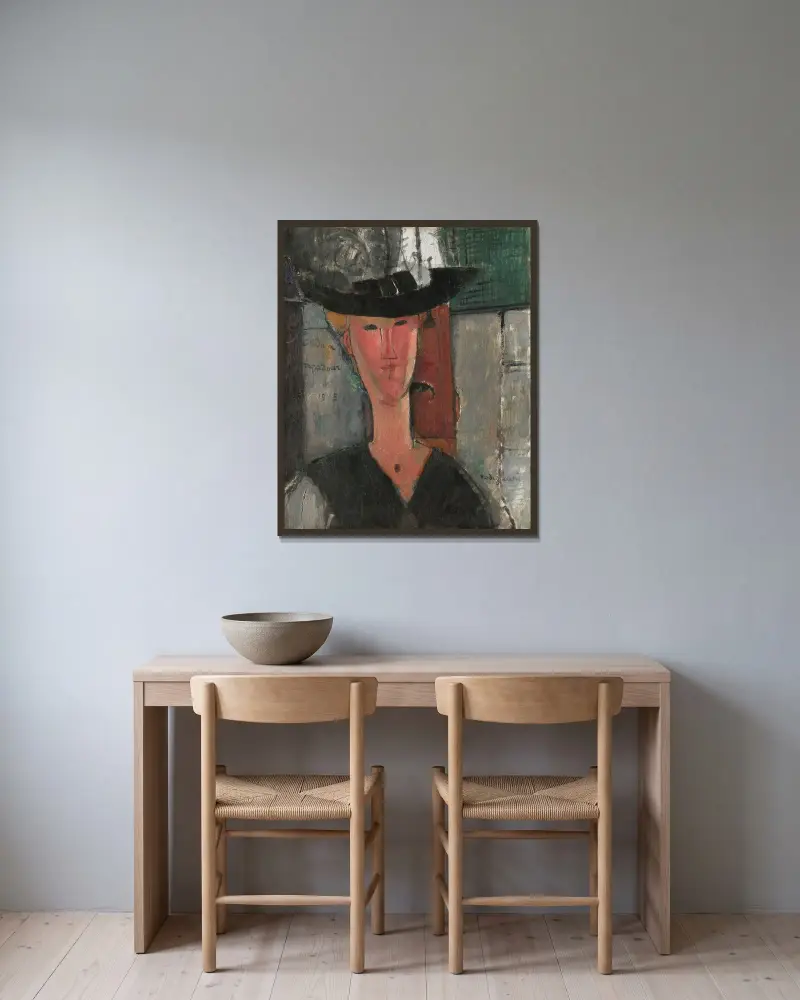 Madam Pompadour av Amedeo Modigliani inramad på en vägg