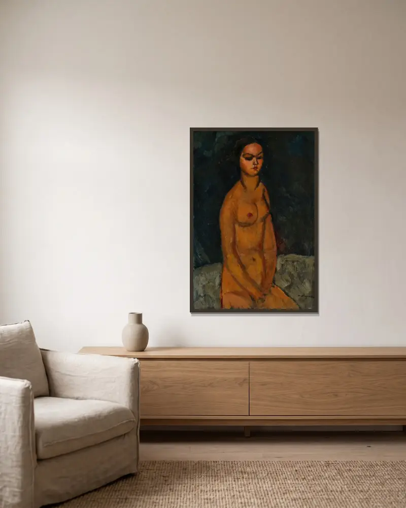 Sedící akt, 1908, Amedeo Modigliani v rámu na stěně