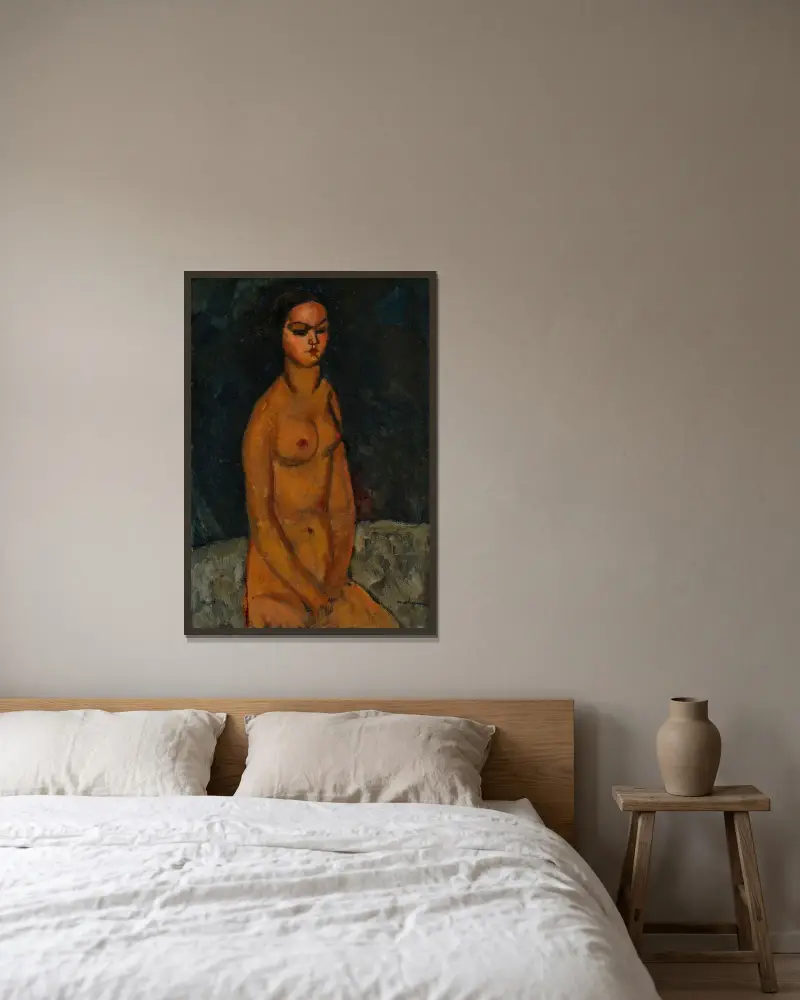 Sedící akt, 1908, Amedeo Modigliani v rámu na stěně