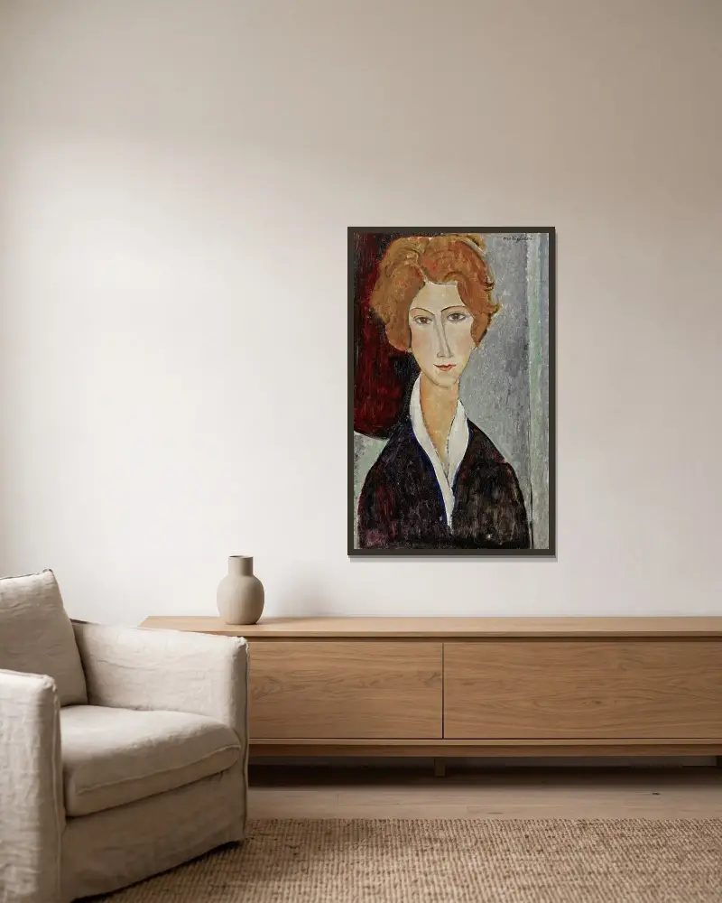 Frauenporträt, 1917 von Amedeo Modigliani gerahmt an einer Wand