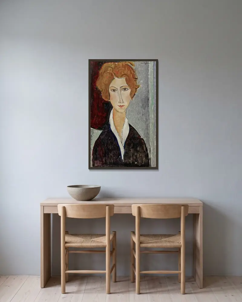 Frauenporträt, 1917 von Amedeo Modigliani gerahmt an einer Wand