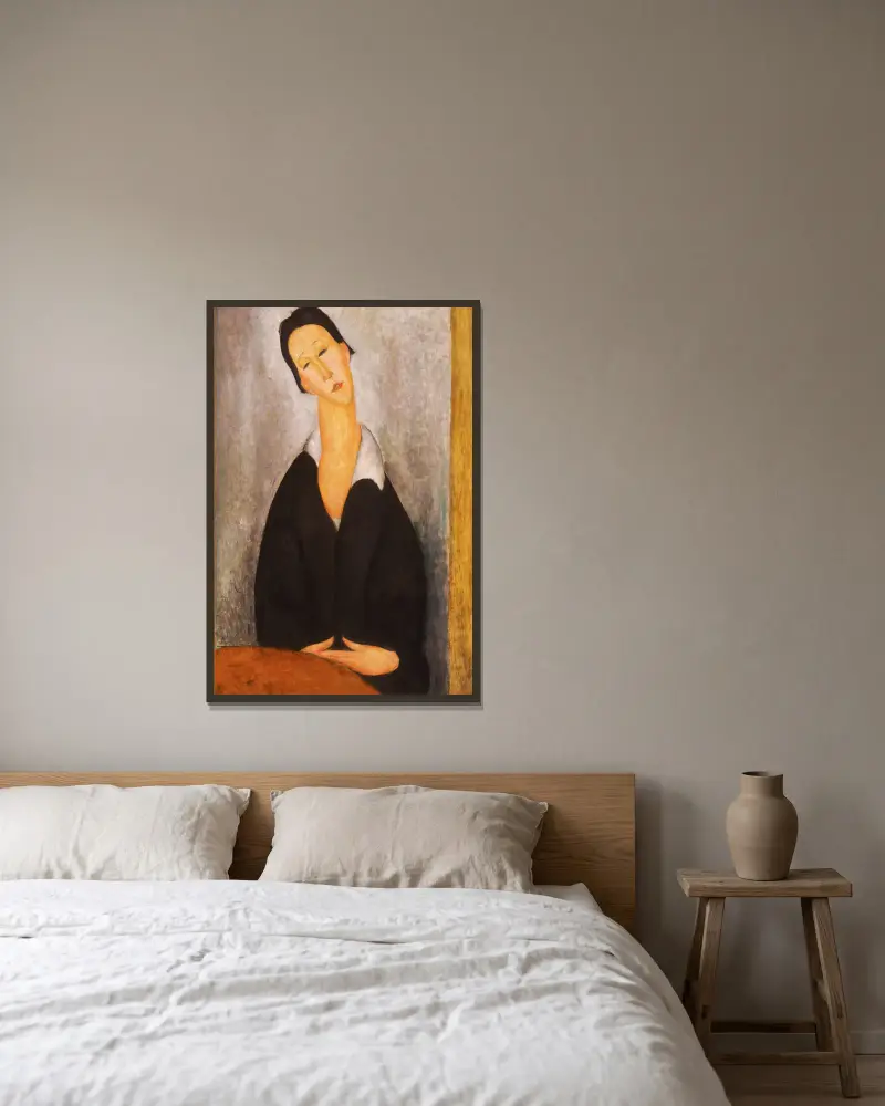 Porträtt av en polsk kvinna av Amedeo Modigliani inramad på en vägg