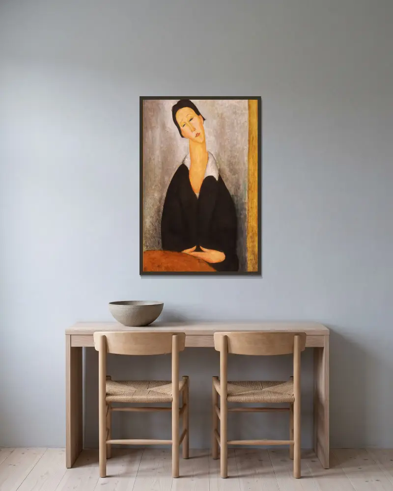 Porträtt av en polsk kvinna av Amedeo Modigliani inramad på en vägg