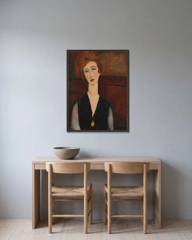 Porträtt av en kvinna, 1917 – nr 1 av Amedeo Modigliani inramad på en vägg