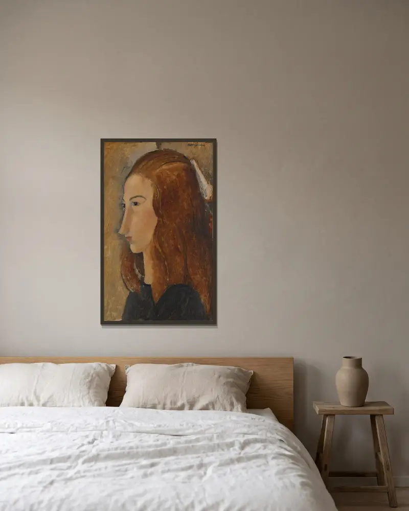 Porträtt av en ung kvinna, 1918 – nr 2 av Amedeo Modigliani inramad på en vägg