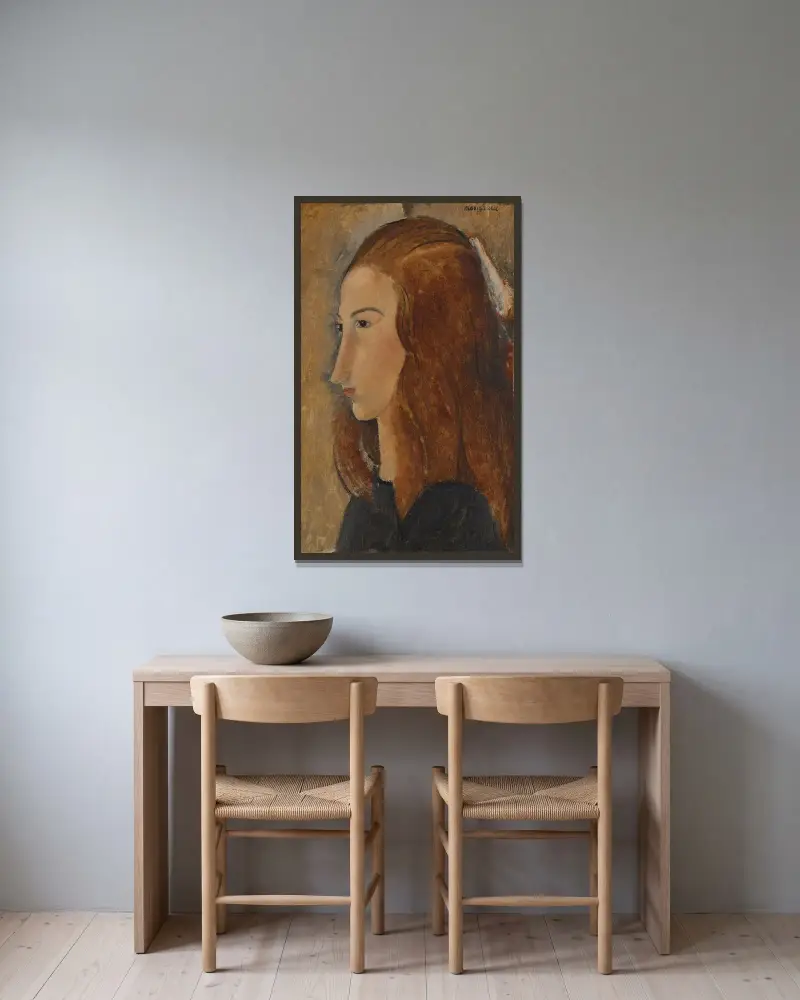 Porträtt av en ung kvinna, 1918 – nr 2 av Amedeo Modigliani inramad på en vägg