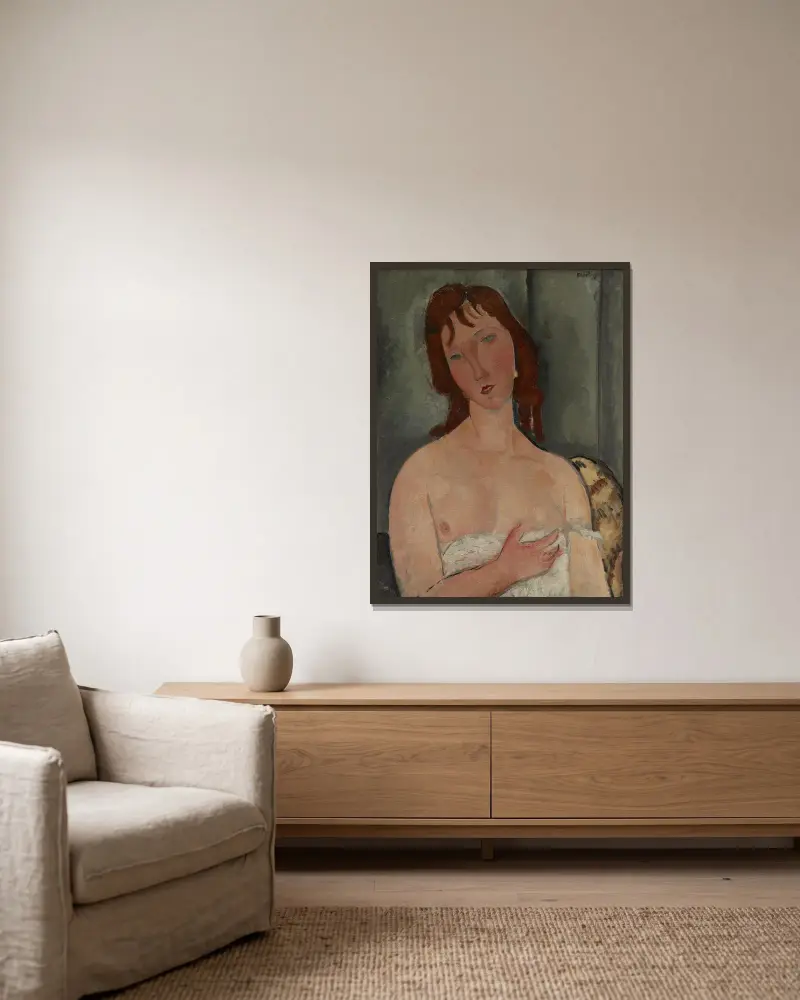 Porträtt av en ung kvinna, 1916 av Amedeo Modigliani inramad på en vägg