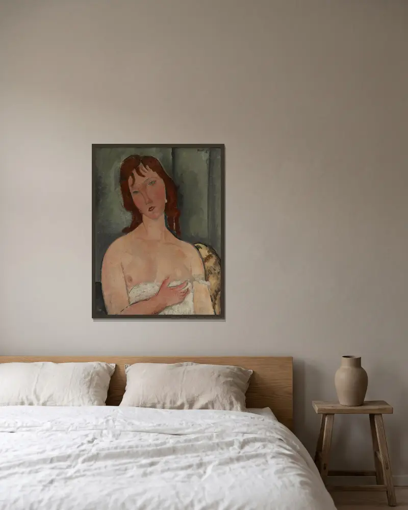 Porträtt av en ung kvinna, 1916 av Amedeo Modigliani inramad på en vägg