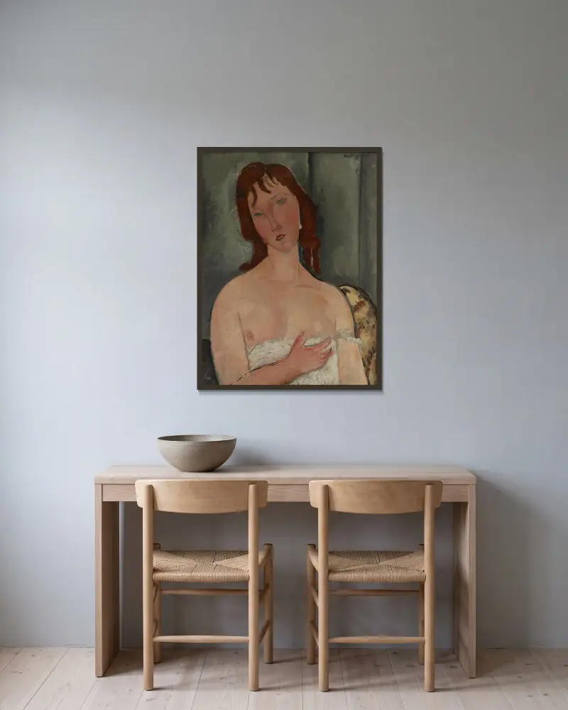 Porträtt av en ung kvinna, 1916 av Amedeo Modigliani inramad på en vägg