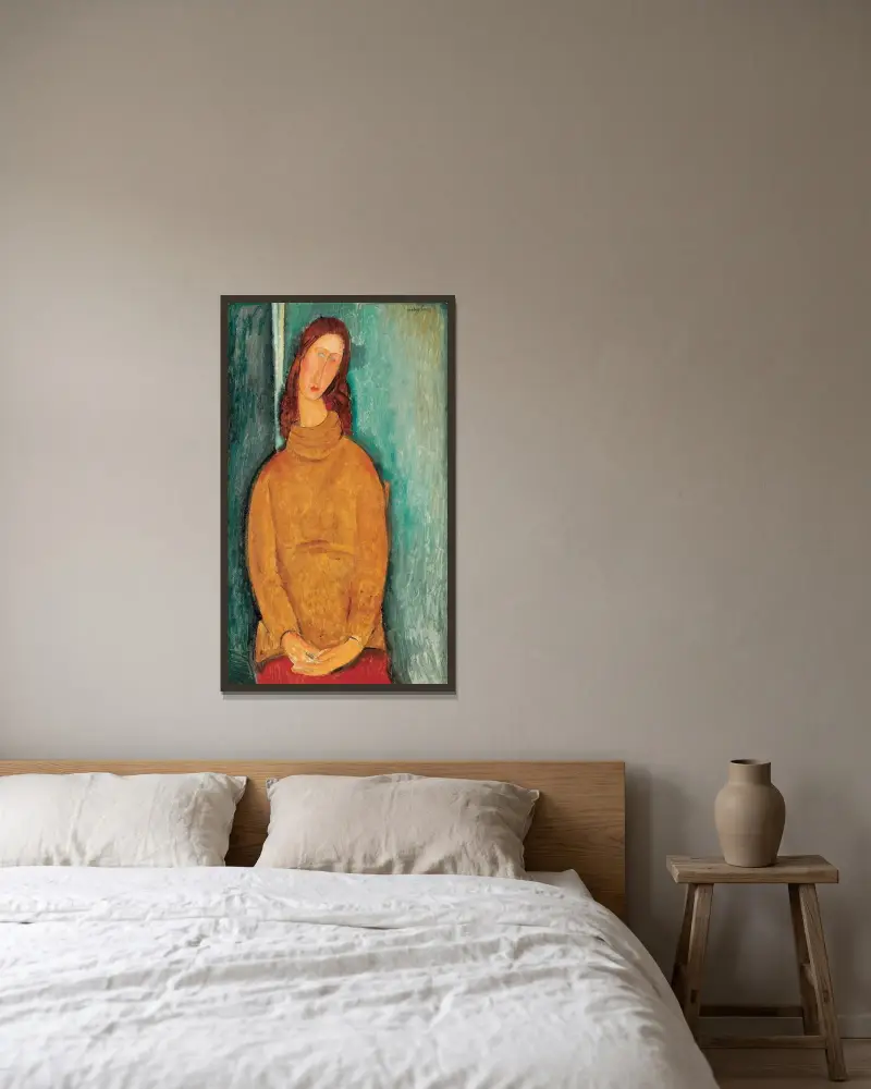 Porträtt av Jeanne Hébuterne – nr 1 av Amedeo Modigliani inramad på en vägg