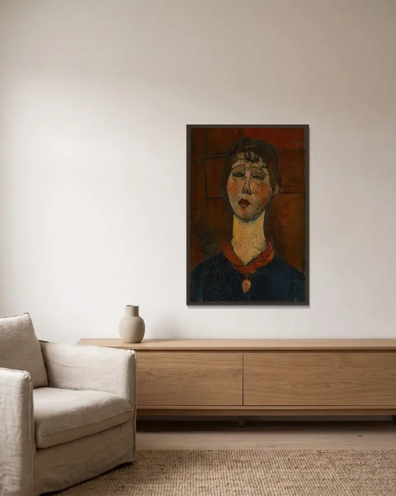 Bildnis der Madame Dorival von Amedeo Modigliani gerahmt an einer Wand