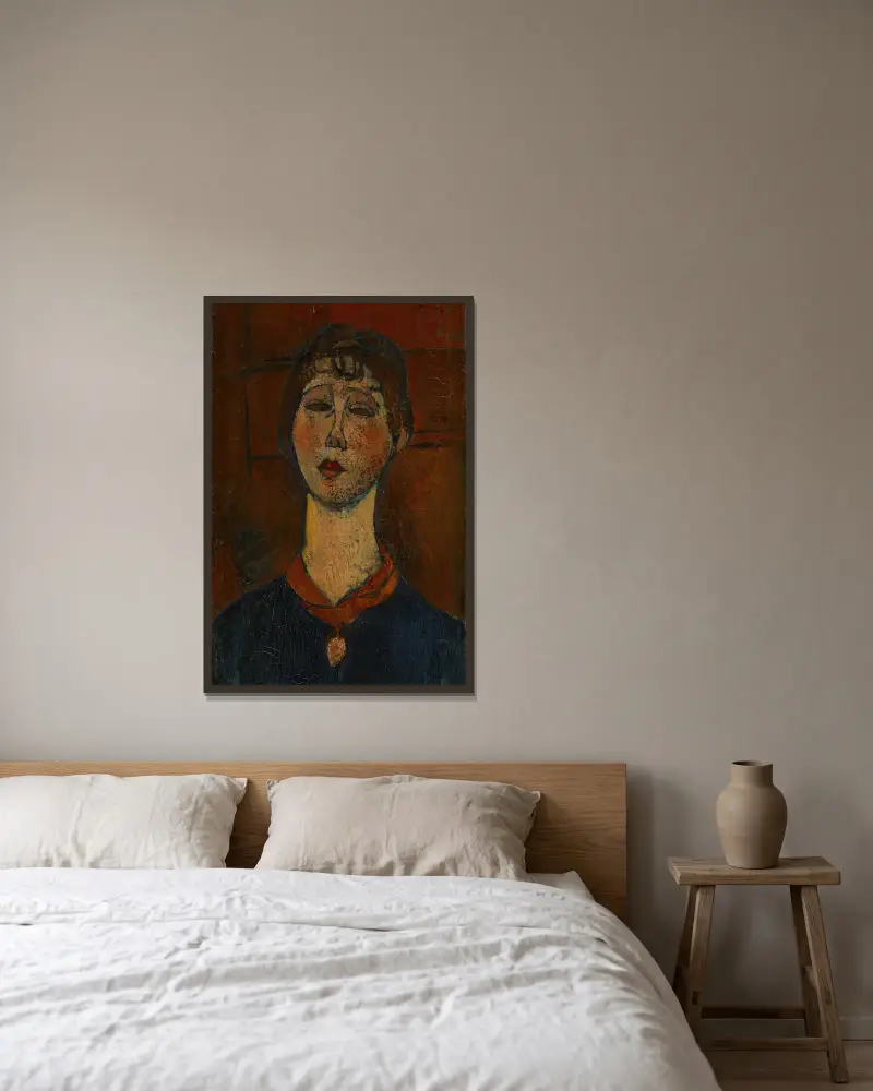 Bildnis der Madame Dorival von Amedeo Modigliani gerahmt an einer Wand