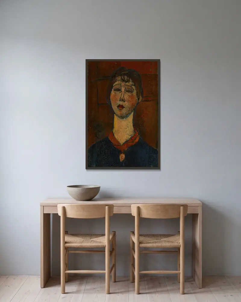 Bildnis der Madame Dorival von Amedeo Modigliani gerahmt an einer Wand