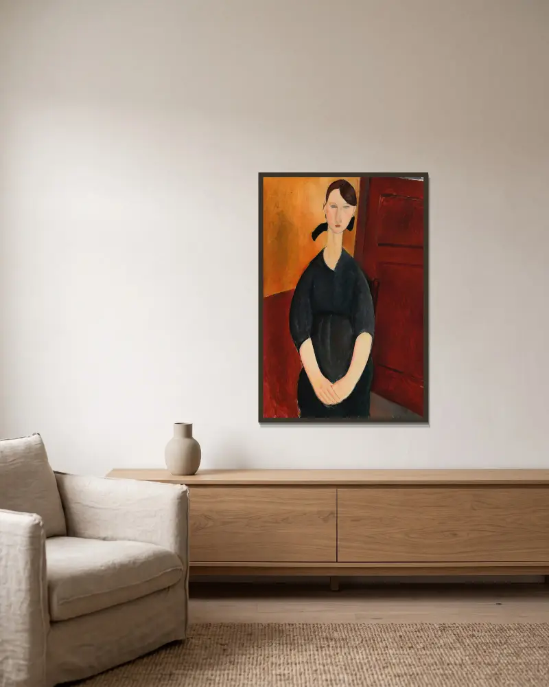 Porträt von Paulette Jourdain von Amedeo Modigliani gerahmt an einer Wand