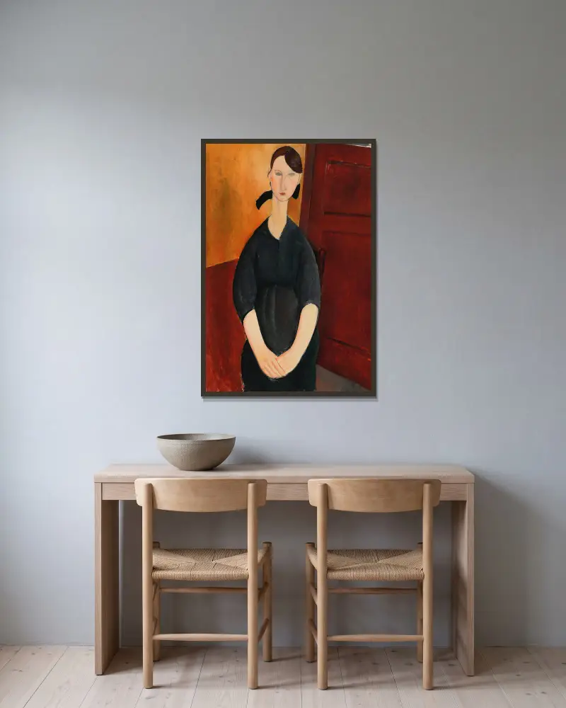 Porträt von Paulette Jourdain von Amedeo Modigliani gerahmt an einer Wand