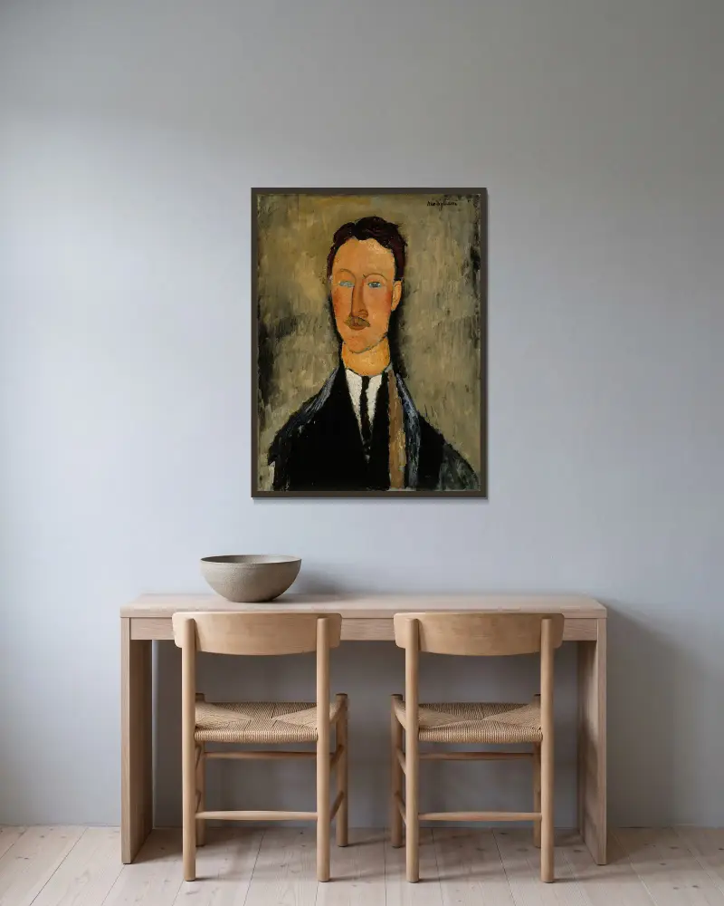 Porträtt av konstnären Léopold Survage av Amedeo Modigliani inramad på en vägg