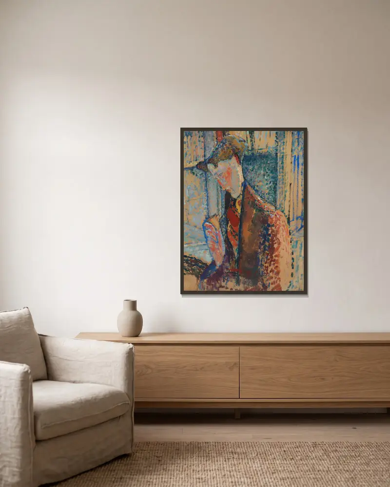 Reverie (Study for the Portrait of Frank Burty Haviland) av Amedeo Modigliani inramad på en vägg