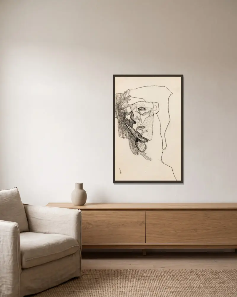 Tête de femme av Amedeo Modigliani inramad på en vägg
