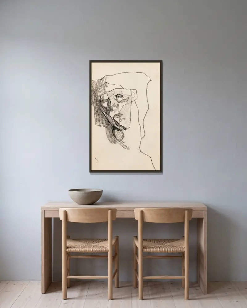 Tête de femme av Amedeo Modigliani inramad på en vägg