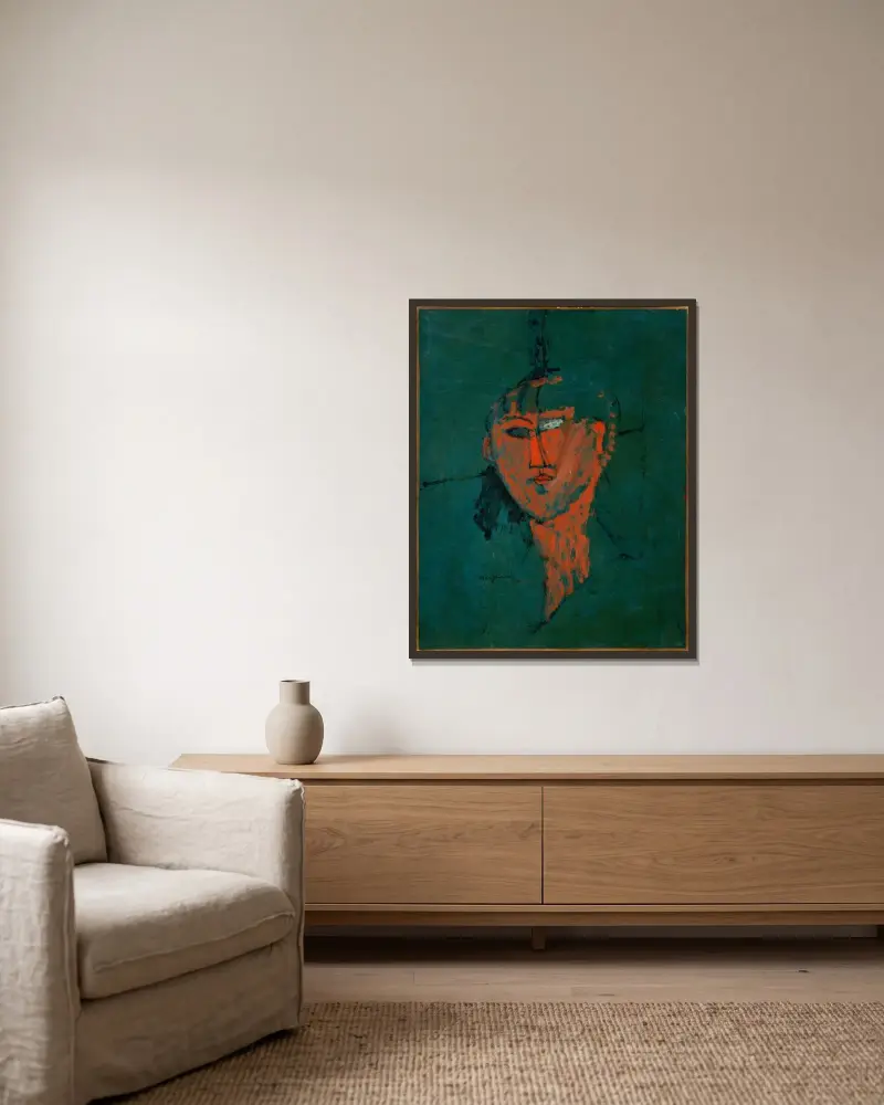 Roter Kopf von Amedeo Modigliani gerahmt an einer Wand