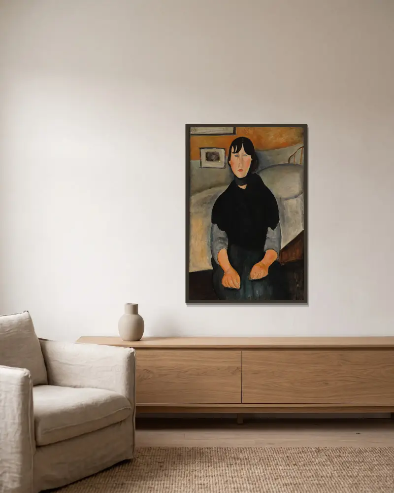 Junge Frau aus dem Volk von Amedeo Modigliani gerahmt an einer Wand