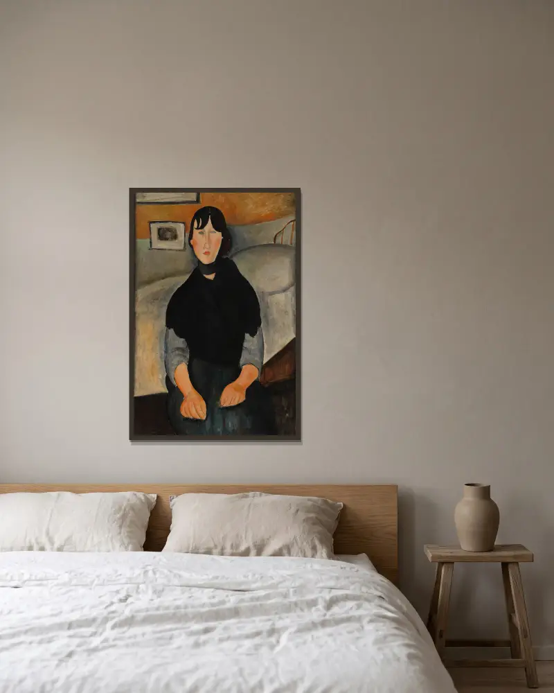 Junge Frau aus dem Volk von Amedeo Modigliani gerahmt an einer Wand