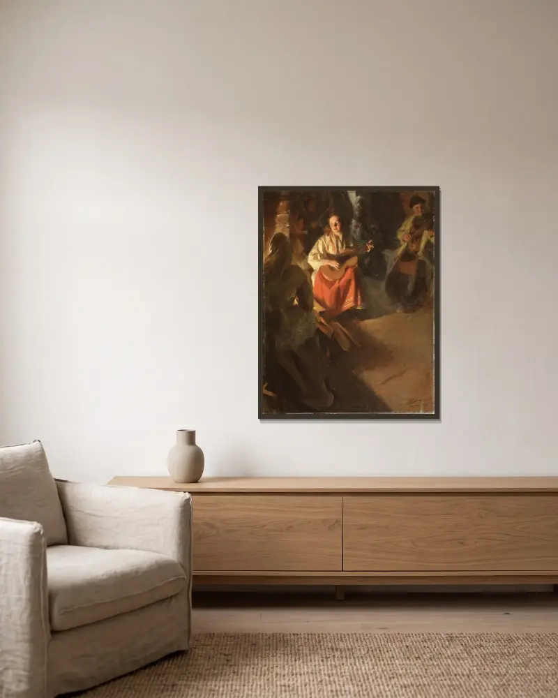 En musikalisk familj av Anders Zorn inramad på en vägg