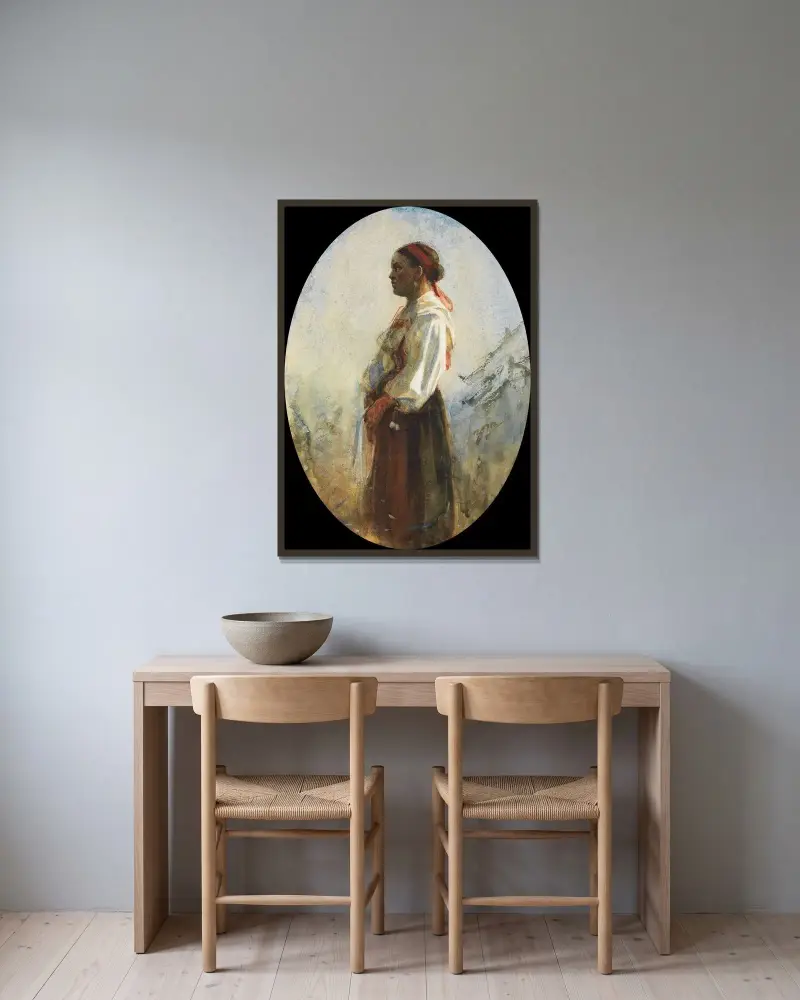 En ung bondflicka av Anders Zorn inramad på en vägg