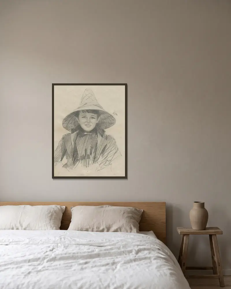 Ada Lymon (Kvinna i stor hatt) av Anders Zorn inramad på en vägg