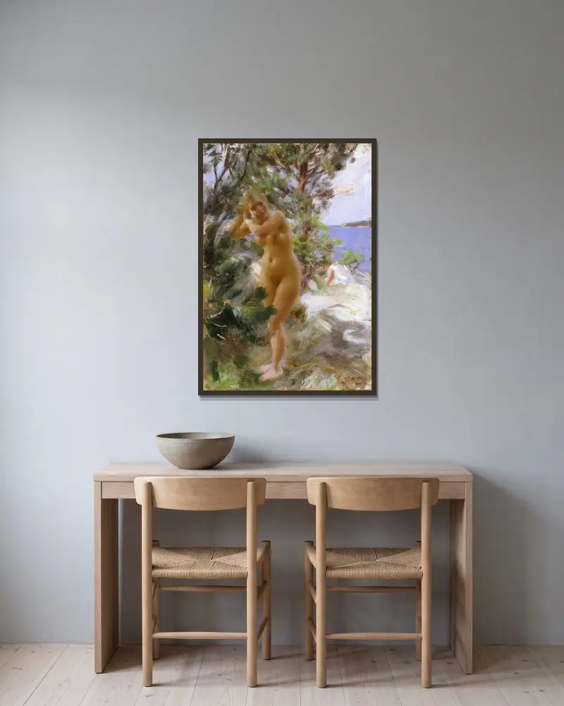 Efter badet av Anders Zorn inramad på en vägg