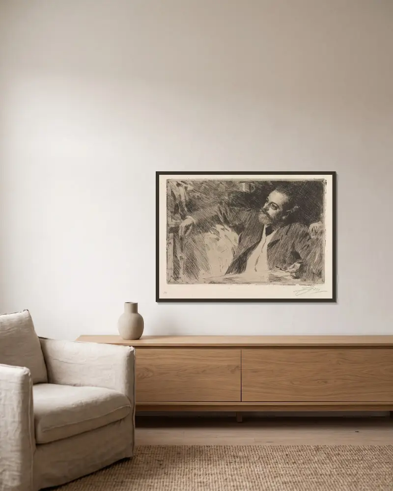 Antonin Proust av Anders Zorn inramad på en vägg