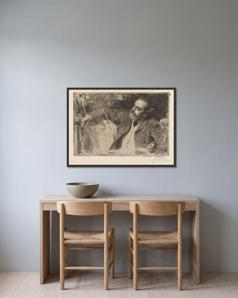 Antonin Proust av Anders Zorn inramad på en vägg