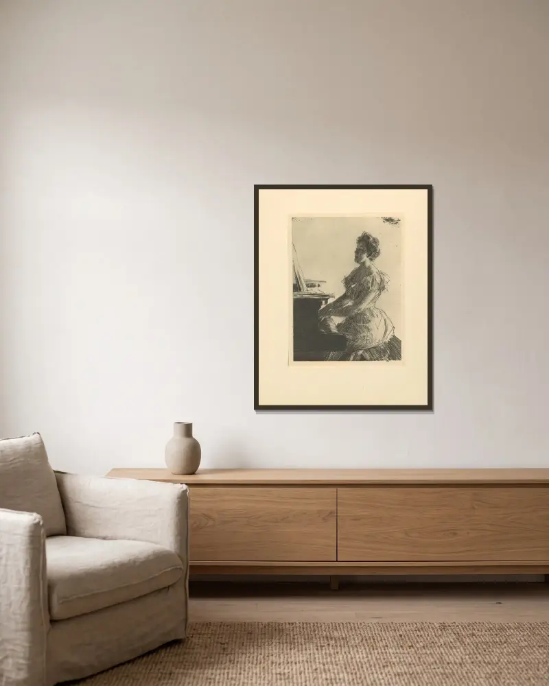 Vid pianot av Anders Zorn inramad på en vägg