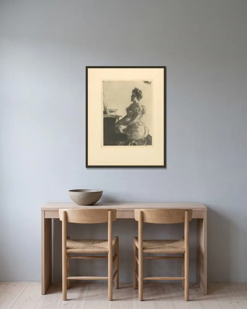 Vid pianot av Anders Zorn inramad på en vägg