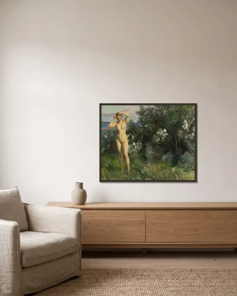Vid Siljan av Anders Zorn inramad på en vägg