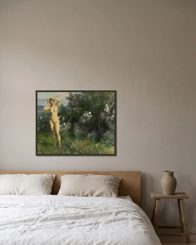 Vid Siljan av Anders Zorn inramad på en vägg
