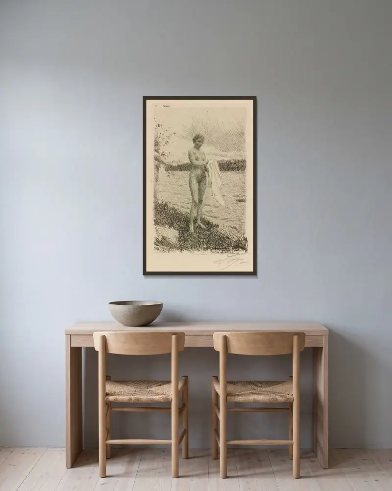 Dalälven av Anders Zorn inramad på en vägg