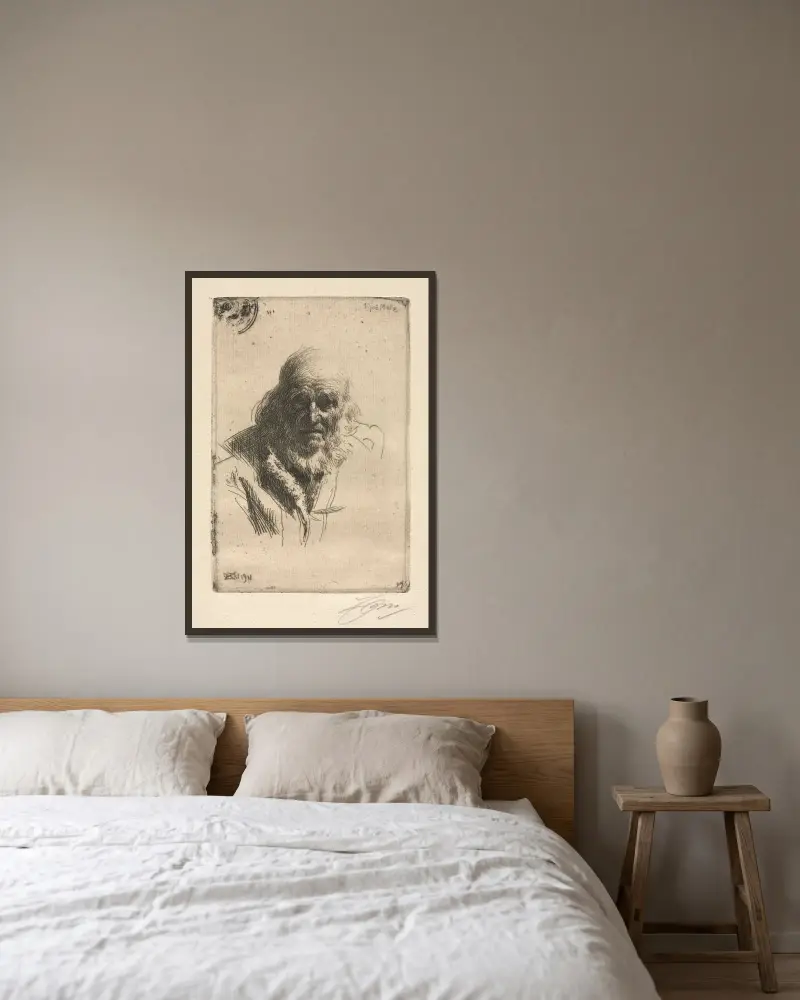Djos Mats av Anders Zorn inramad på en vägg
