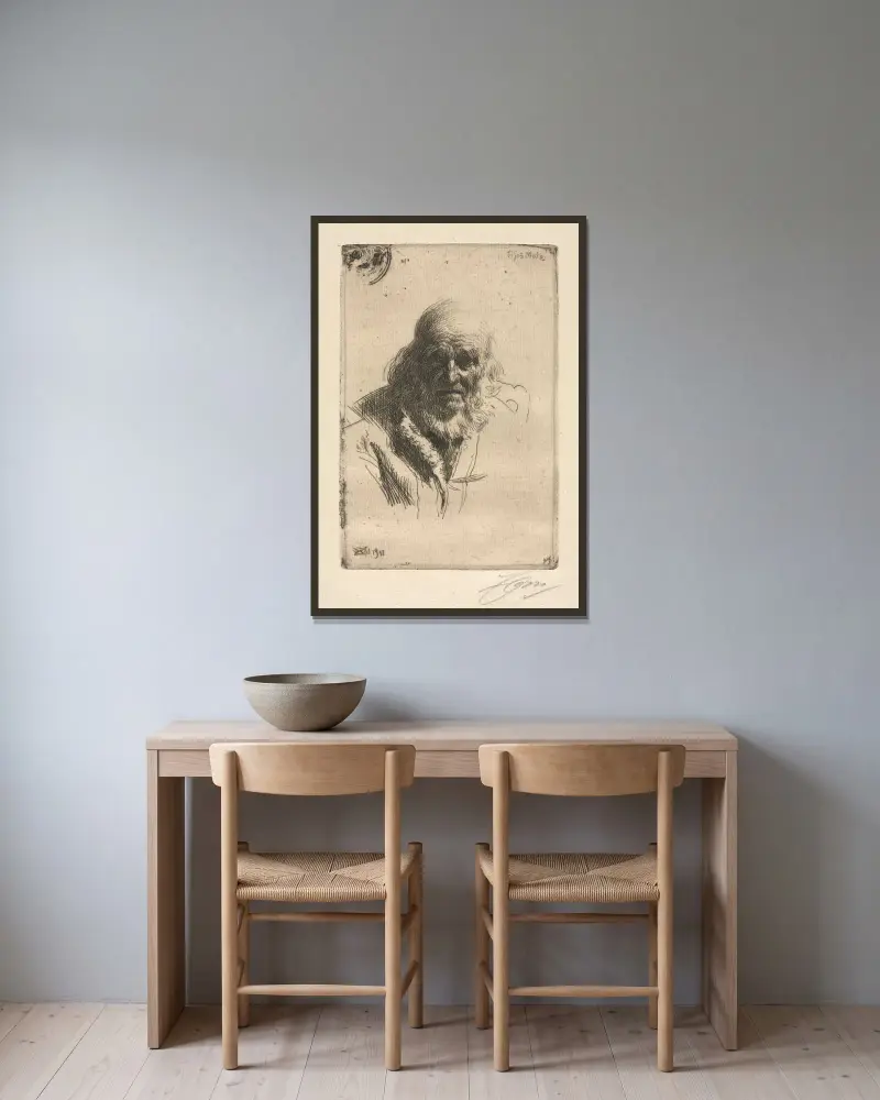 Djos Mats av Anders Zorn inramad på en vägg