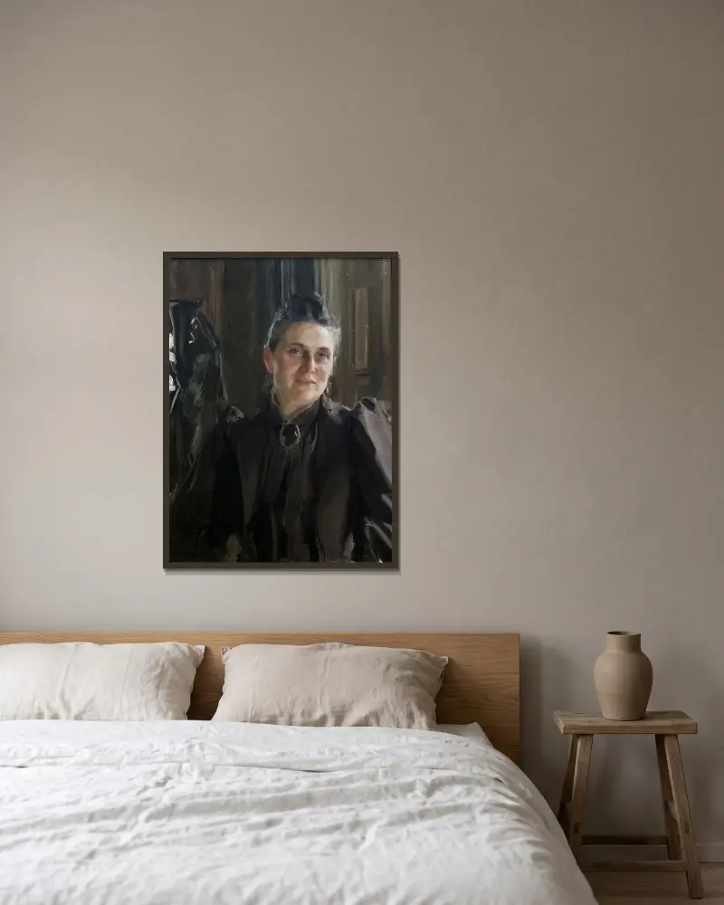 Fanny Thiel, född Stiebel av Anders Zorn inramad på en vägg