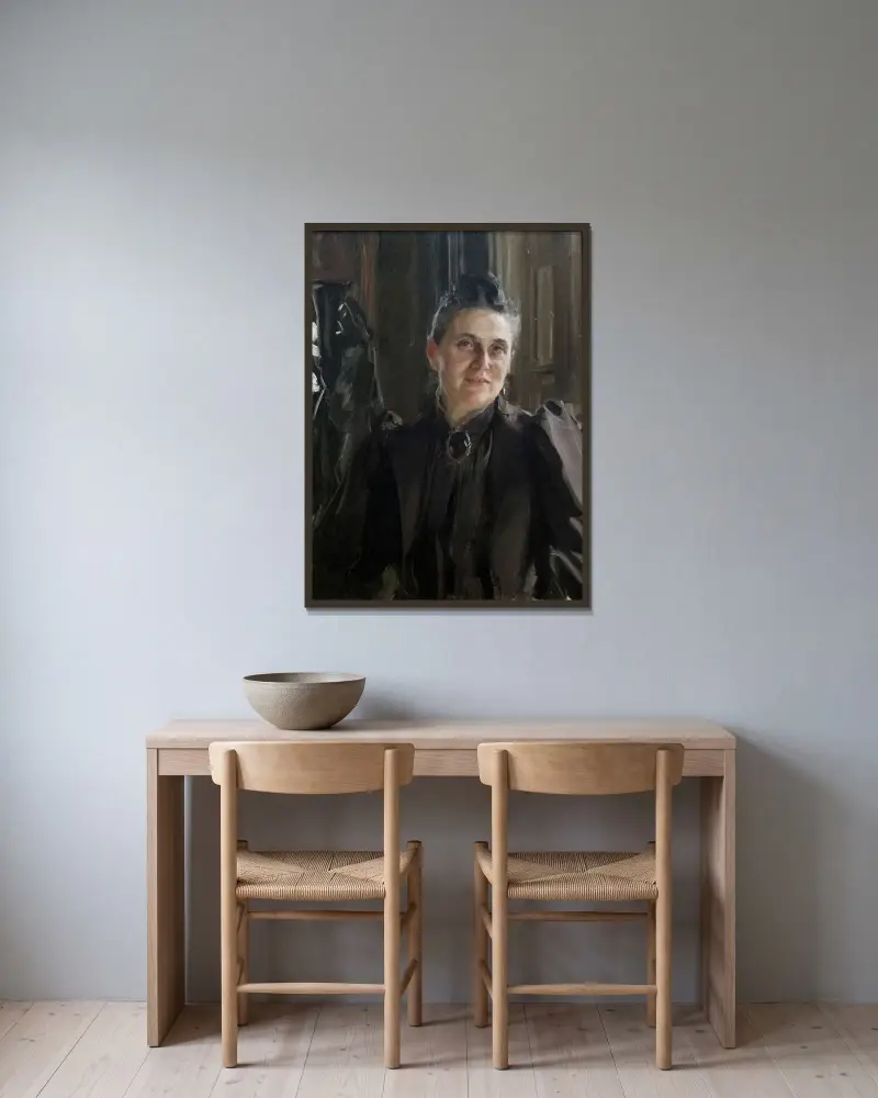 Fanny Thiel, född Stiebel av Anders Zorn inramad på en vägg