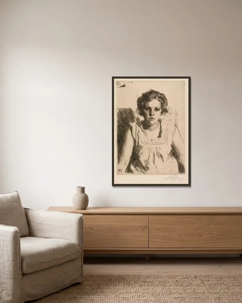 Frida av Anders Zorn inramad på en vägg
