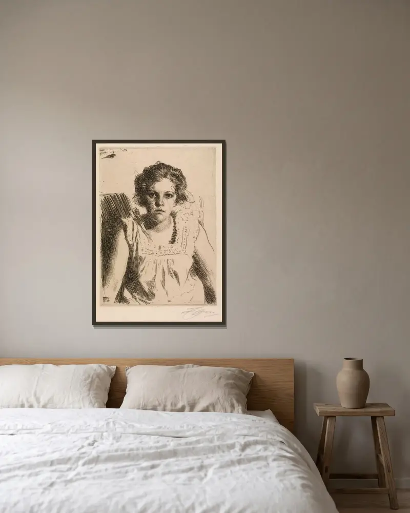 Frida av Anders Zorn inramad på en vägg
