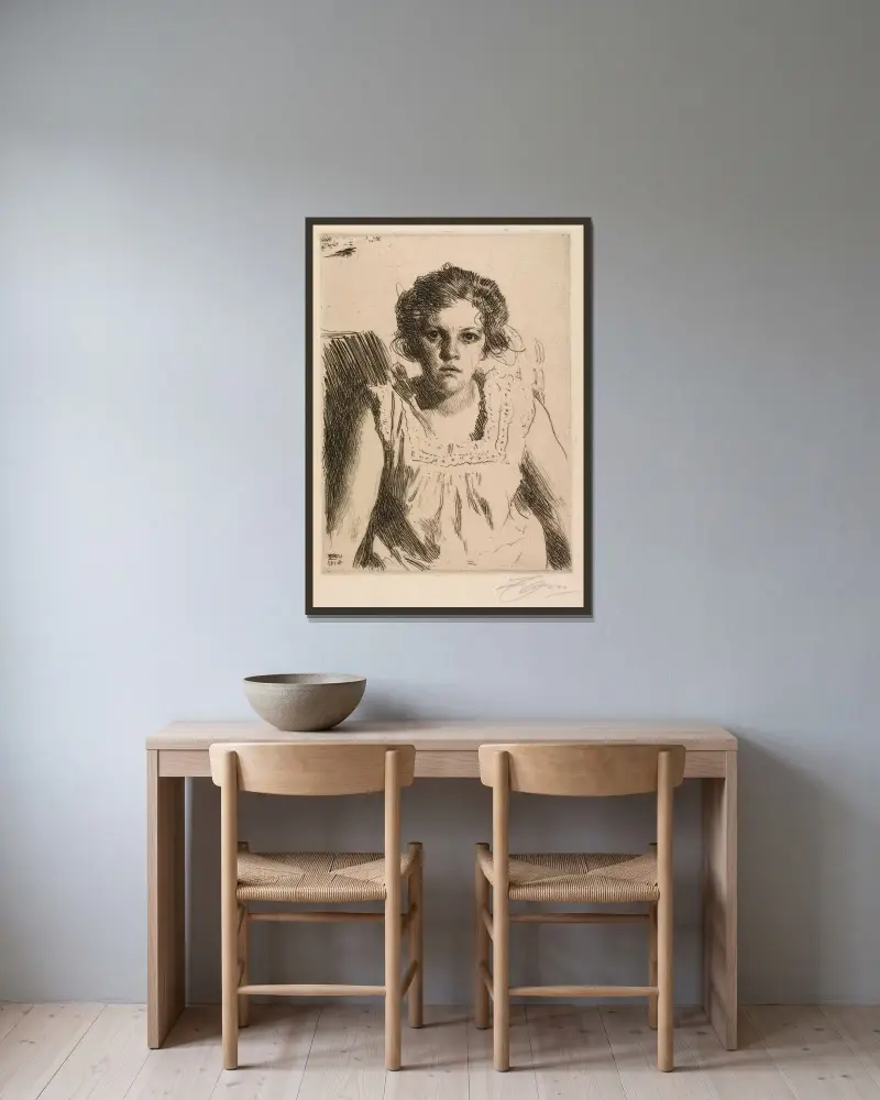 Frida av Anders Zorn inramad på en vägg
