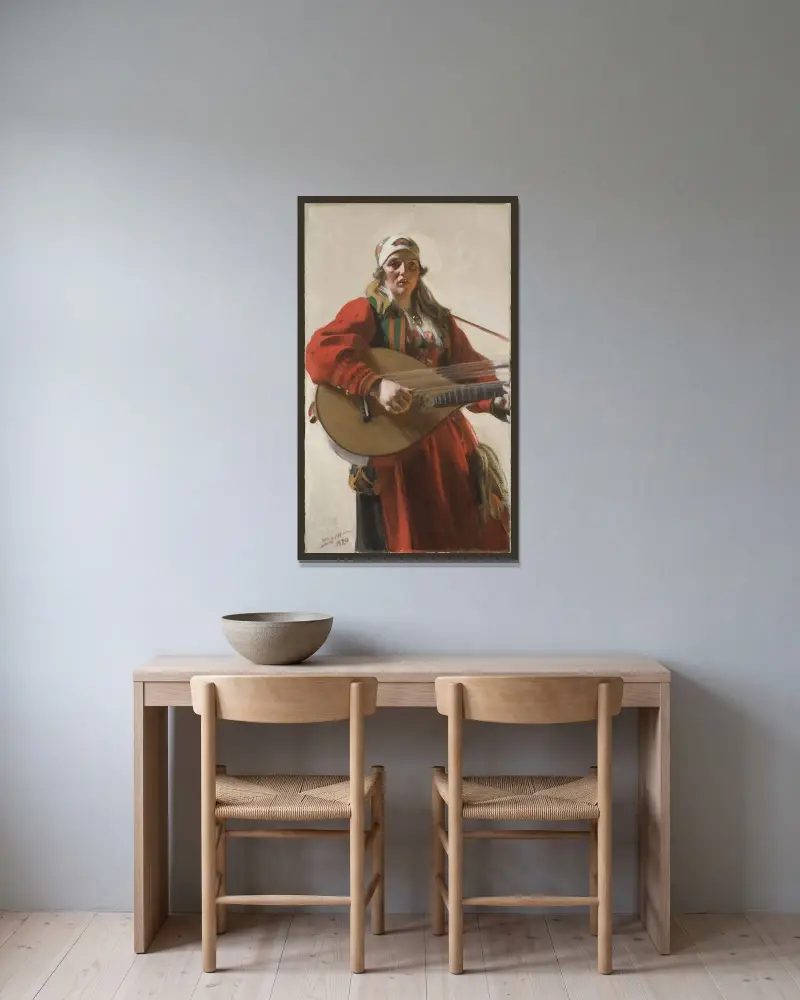 Hemlandstoner av Anders Zorn inramad på en vägg