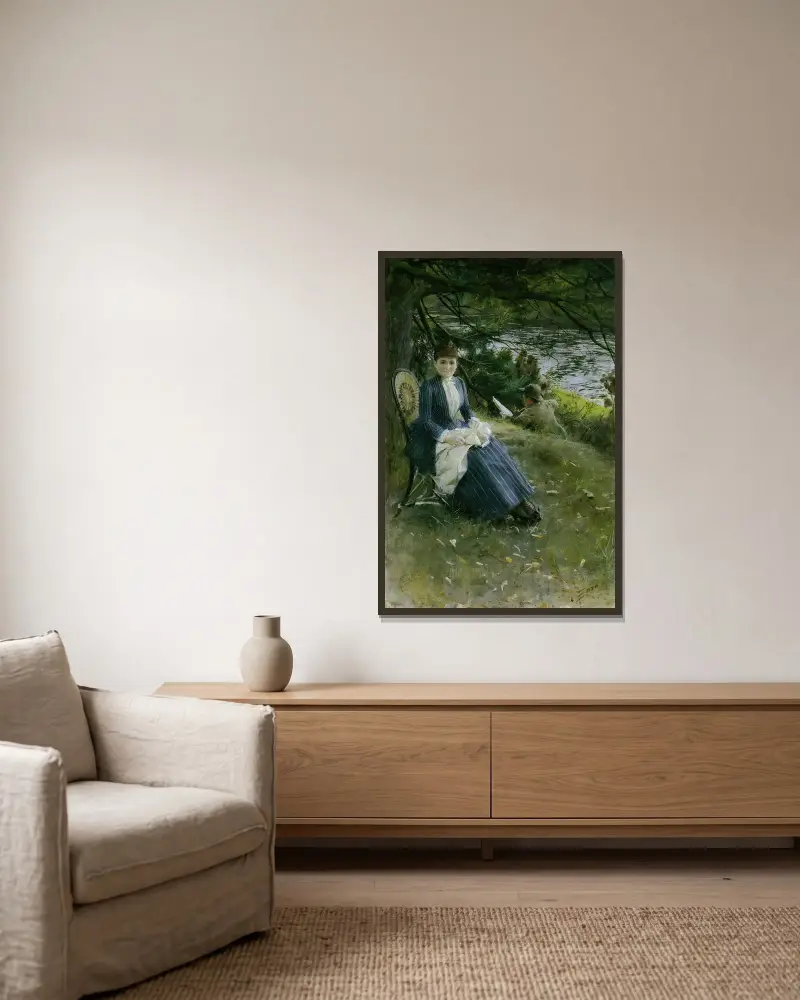 I Skottland (Mrs. Symons) av Anders Zorn inramad på en vägg