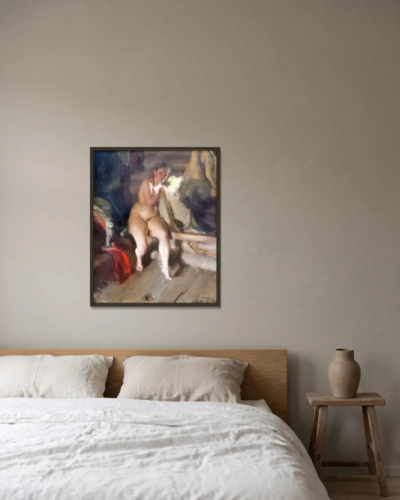 På vinden av Anders Zorn inramad på en vägg